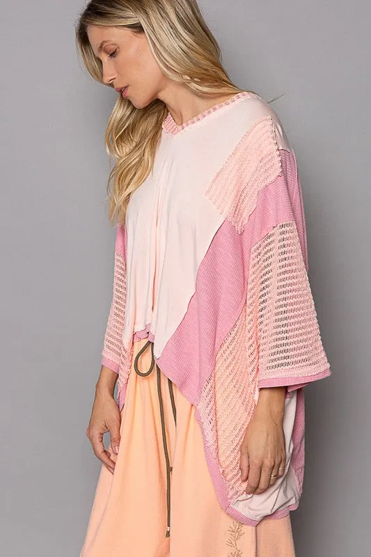 POL Oversized High-Low Contrast V-Neck Top