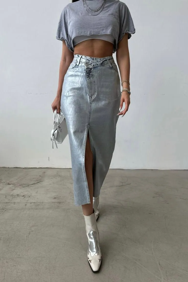 Polished Criss Cross Jean Skirt