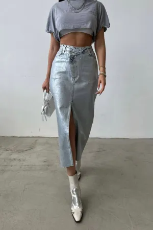 Polished Criss Cross Jean Skirt