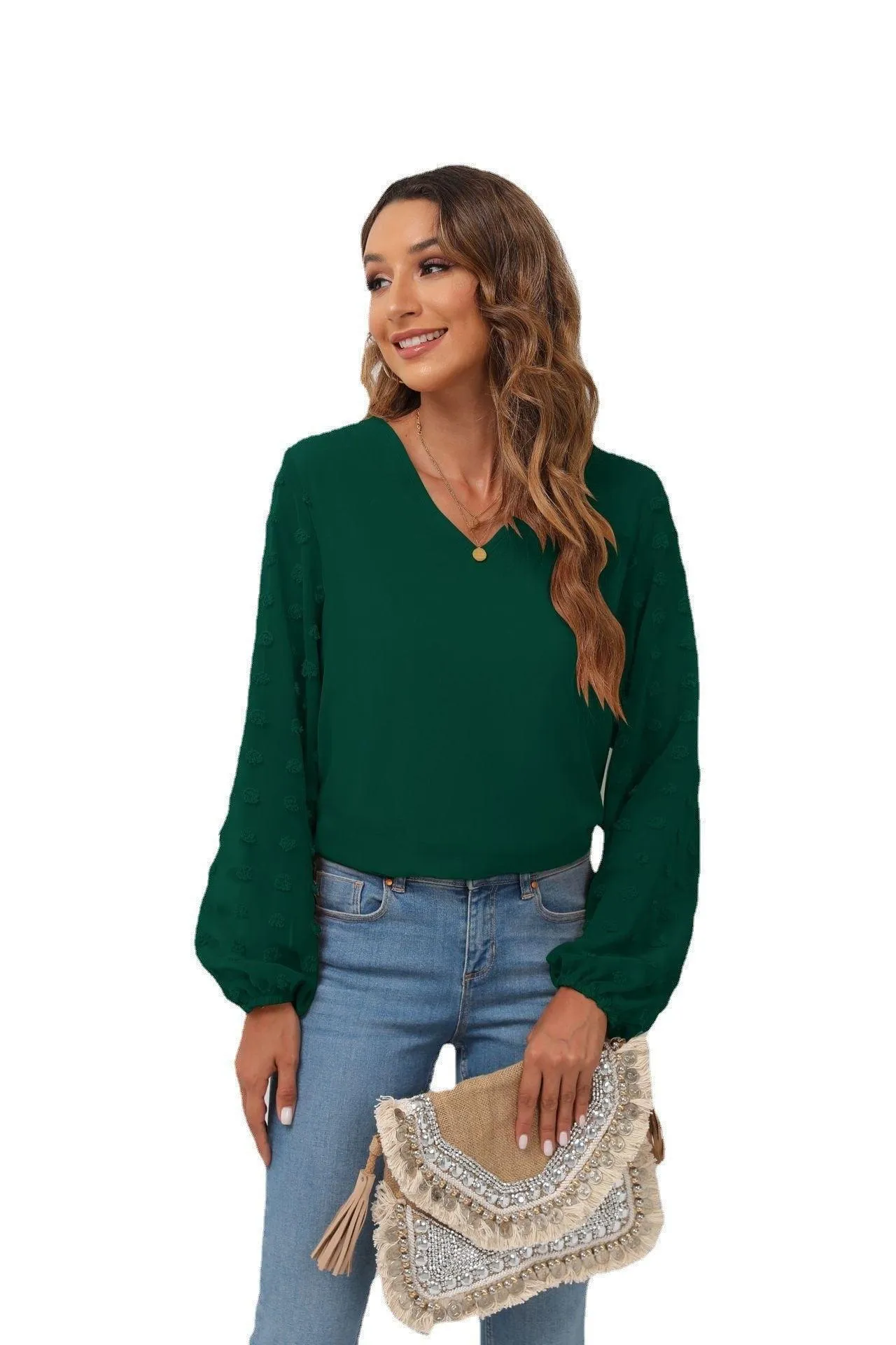 Positive Aura Swiss Dot Balloon Sleeve Blouse
