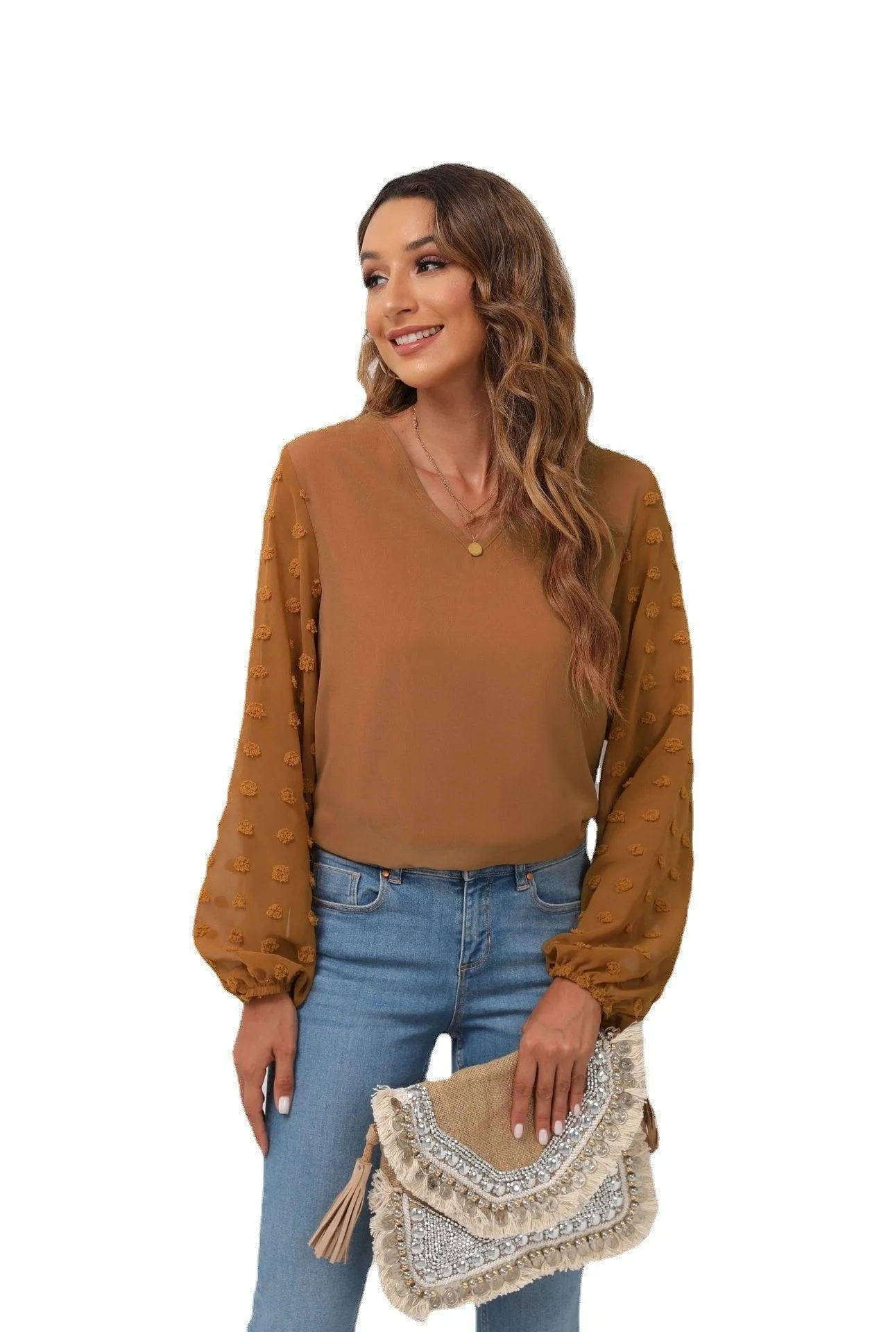Positive Aura Swiss Dot Balloon Sleeve Blouse