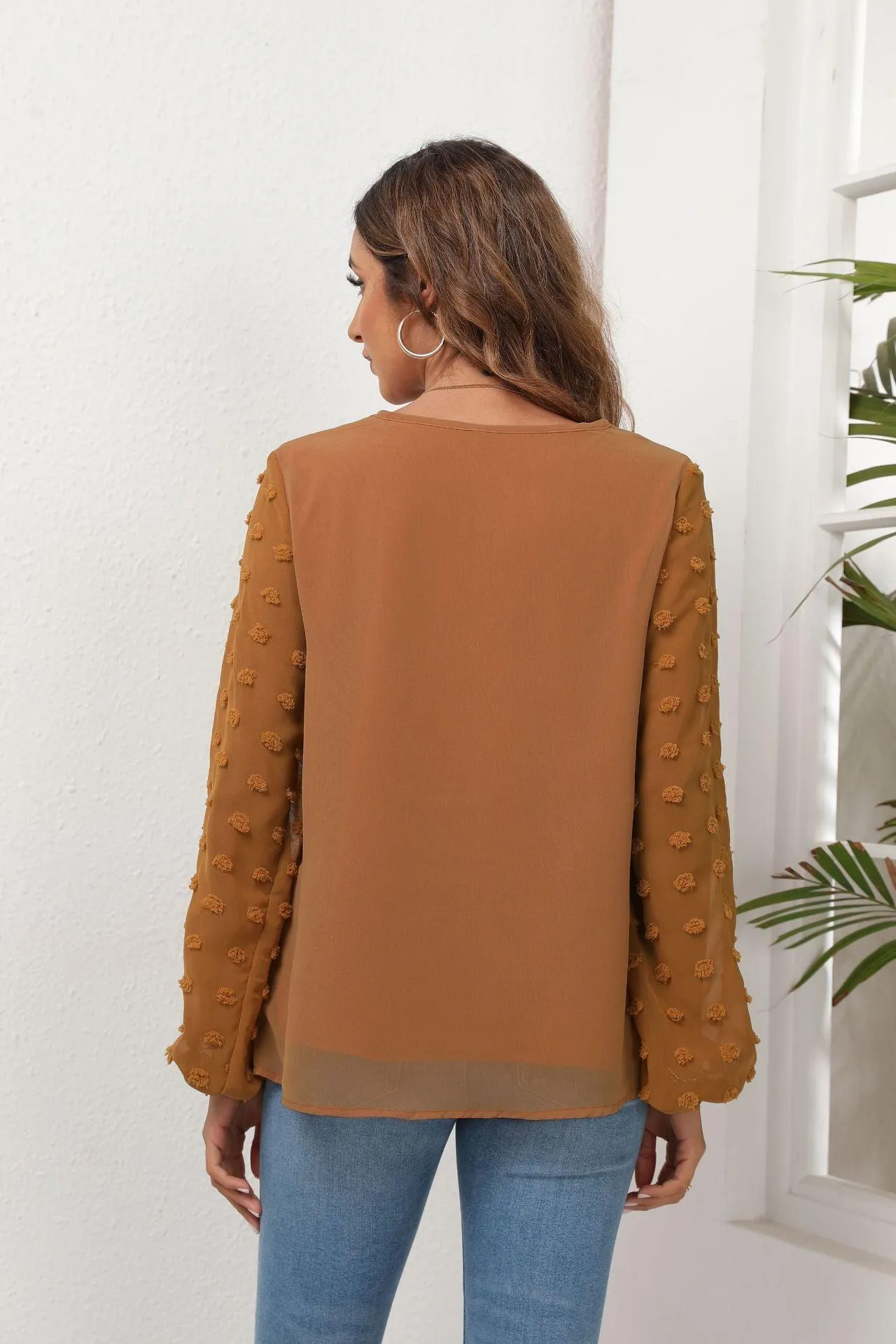 Positive Aura Swiss Dot Balloon Sleeve Blouse