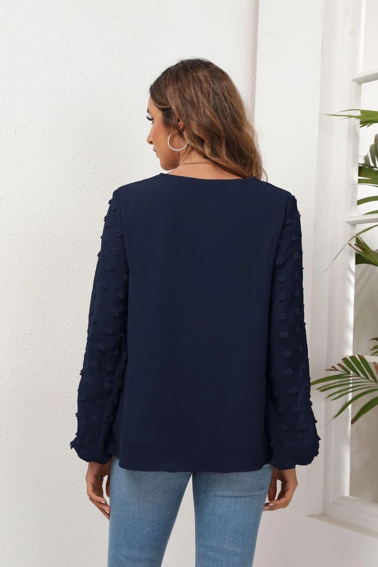 Positive Aura Swiss Dot Balloon Sleeve Blouse