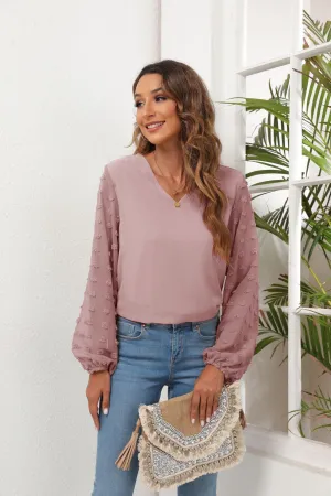 Positive Aura Swiss Dot Balloon Sleeve Blouse