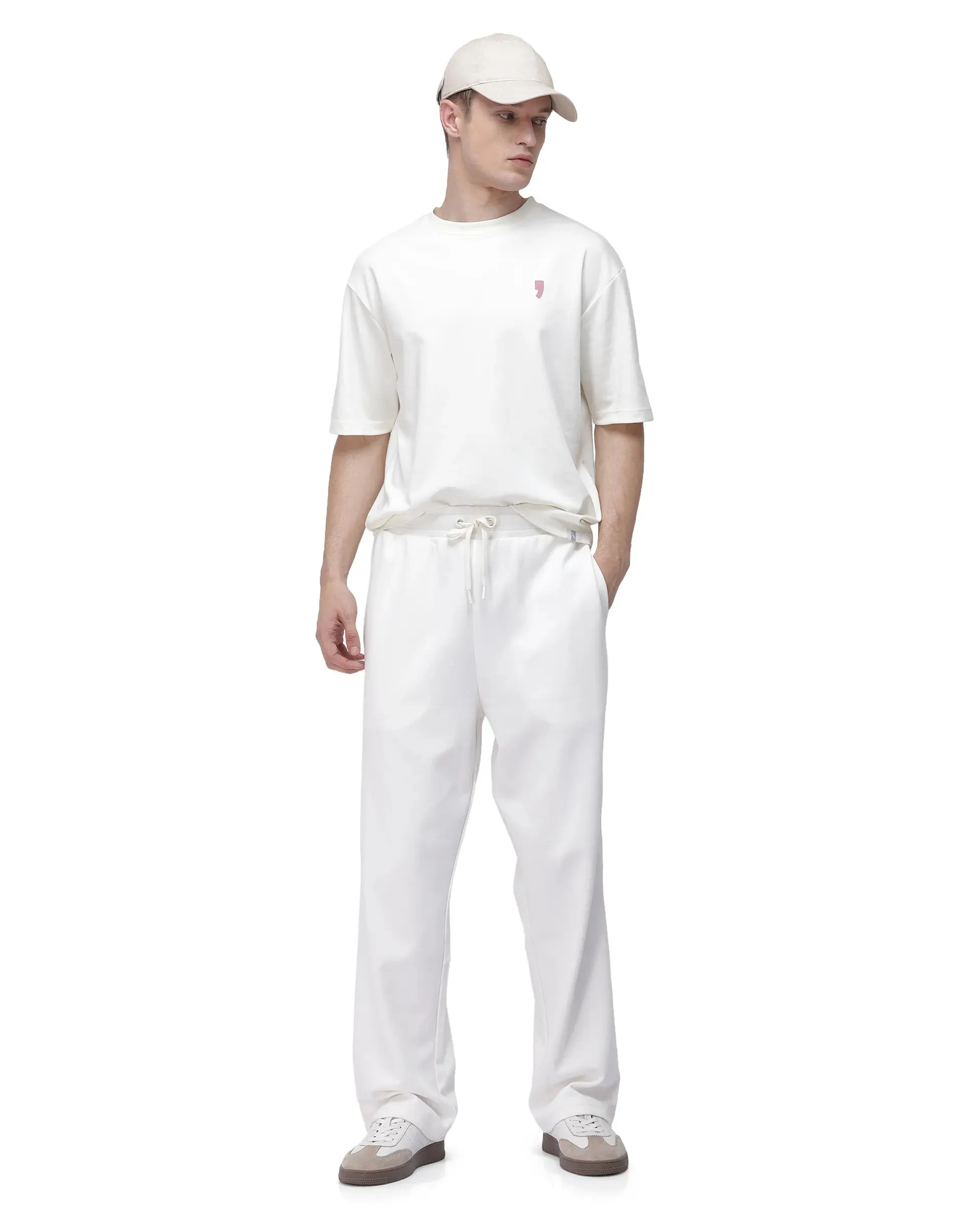 Rare Rabbit Men Dalton Off White Cotton Elastane Fabric Plain Trouser