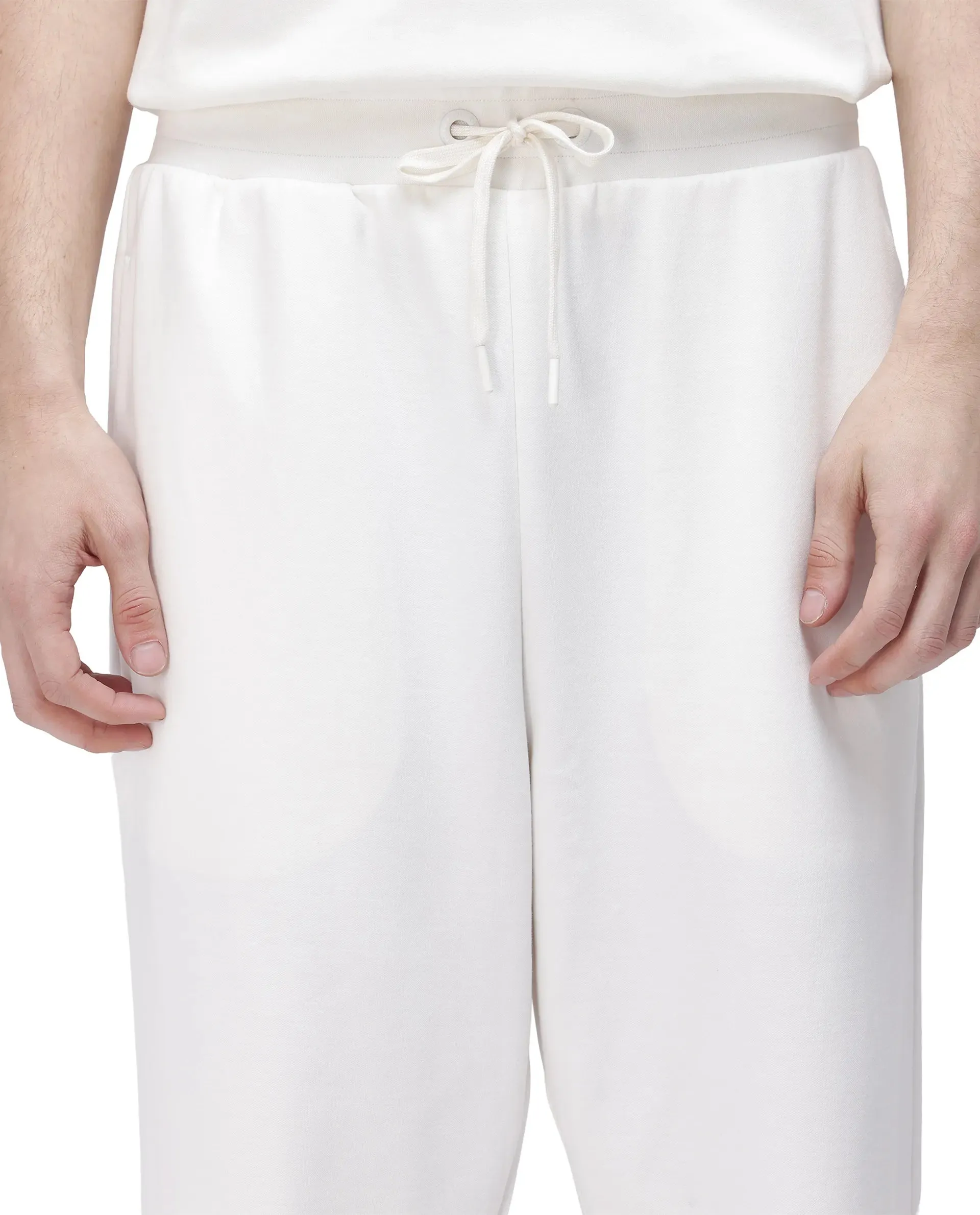Rare Rabbit Men Dalton Off White Cotton Elastane Fabric Plain Trouser