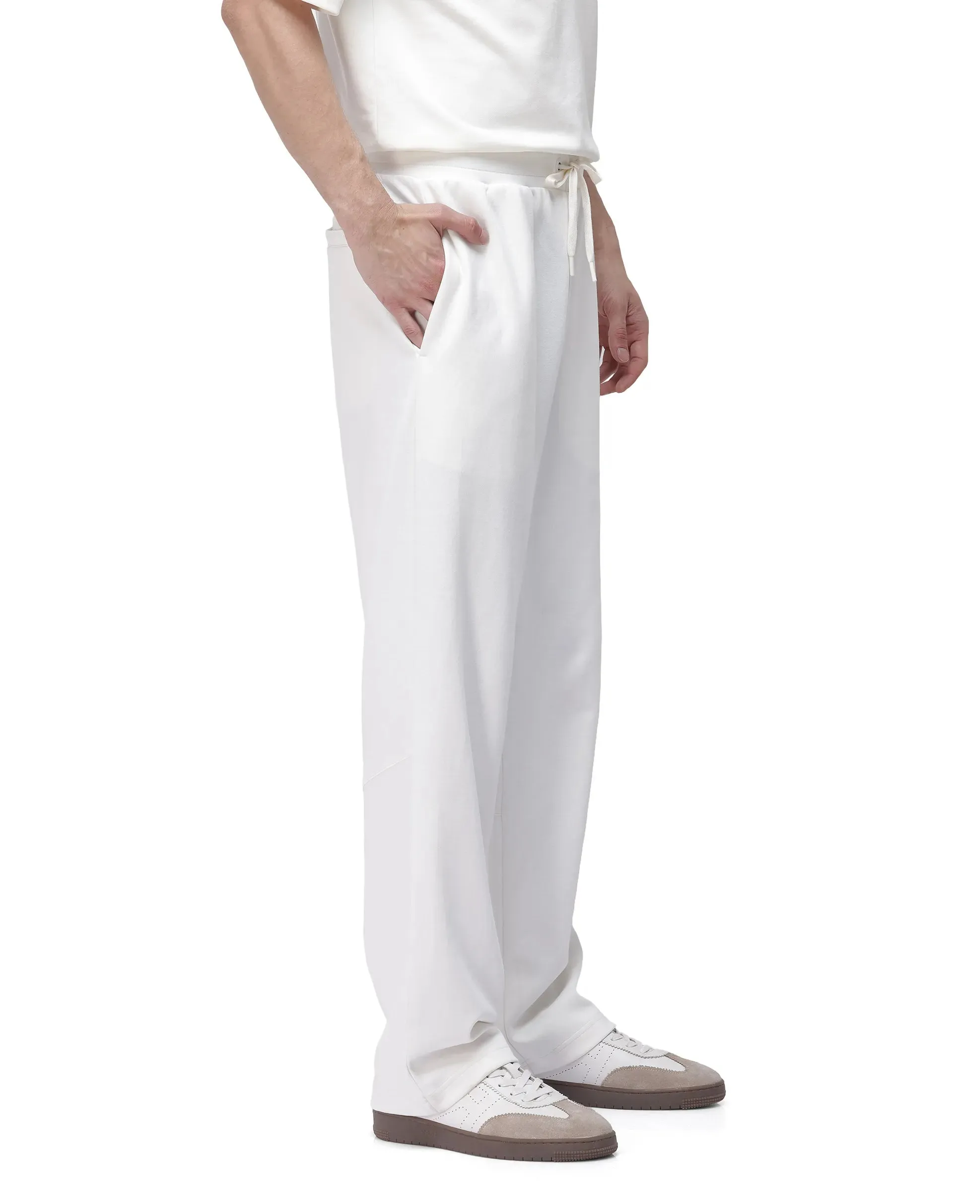 Rare Rabbit Men Dalton Off White Cotton Elastane Fabric Plain Trouser