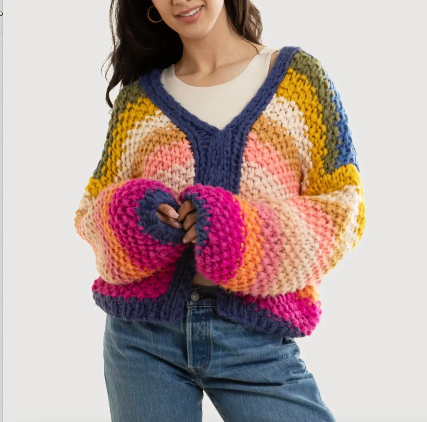 Reversible Rainbow Pullover Chunky Crochet Sweater - Multi By SAACHI