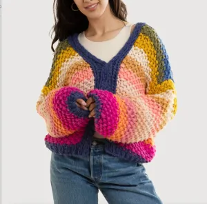 Reversible Rainbow Pullover Chunky Crochet Sweater - Multi By SAACHI