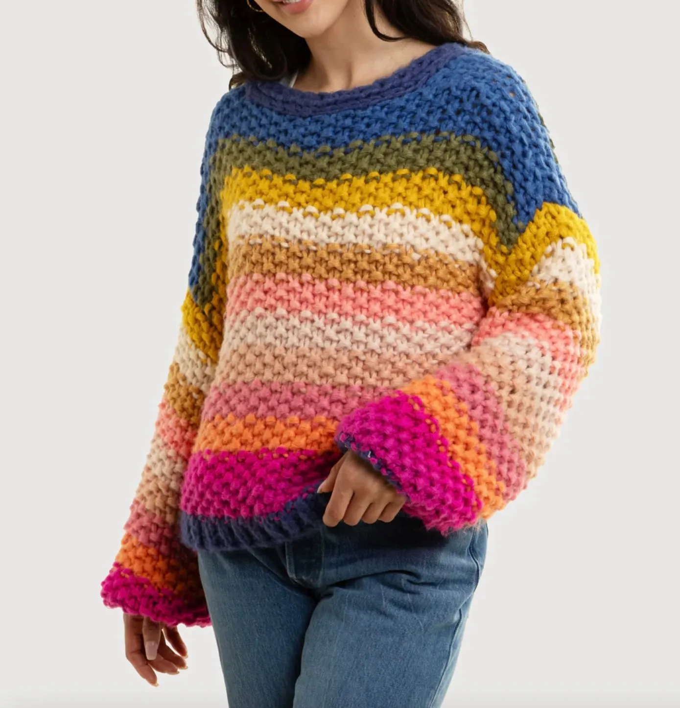 Reversible Rainbow Pullover Chunky Crochet Sweater - Multi By SAACHI
