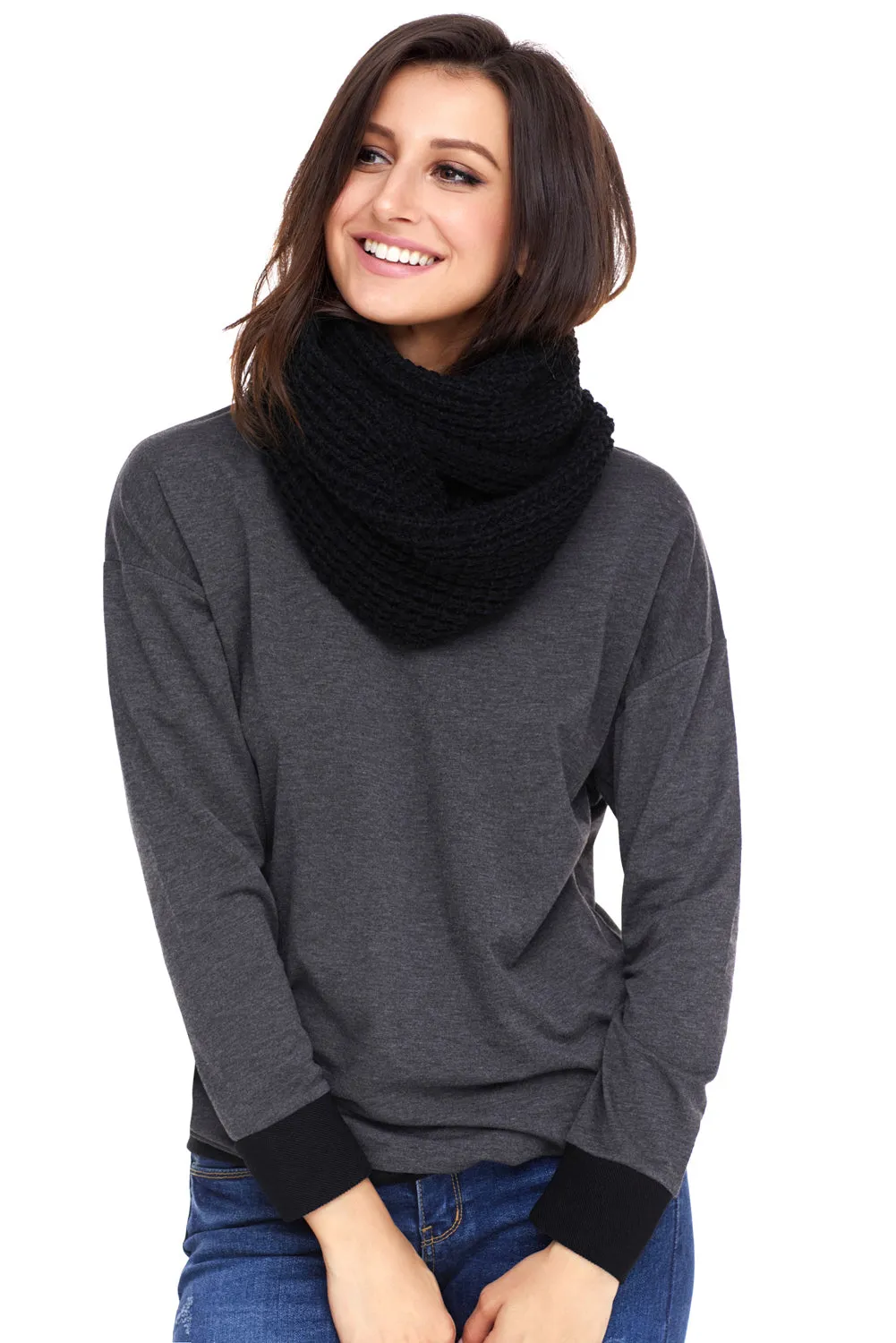 Sexy Black Cozy Chunky Knit Tassel Scarf