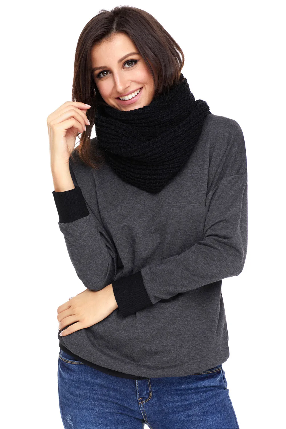 Sexy Black Cozy Chunky Knit Tassel Scarf