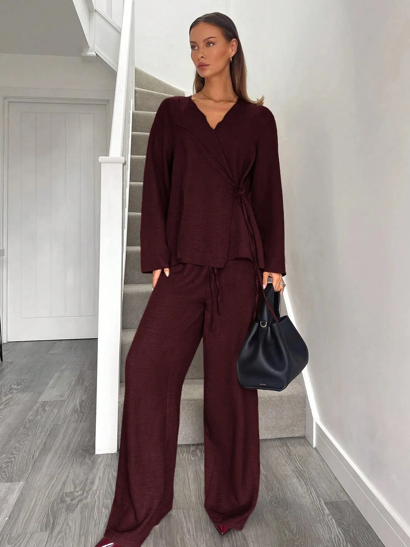SHEIN Siren Gaze Women's Blazers Burgundy Set Suit Suits