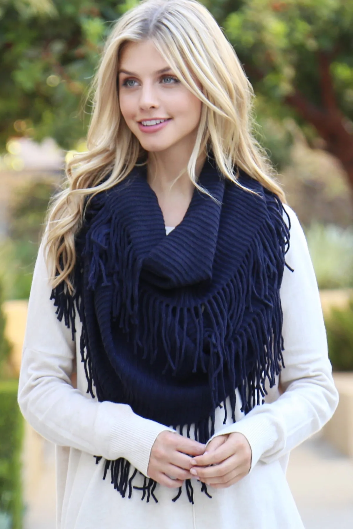Solid Infinity Fringed Scarf