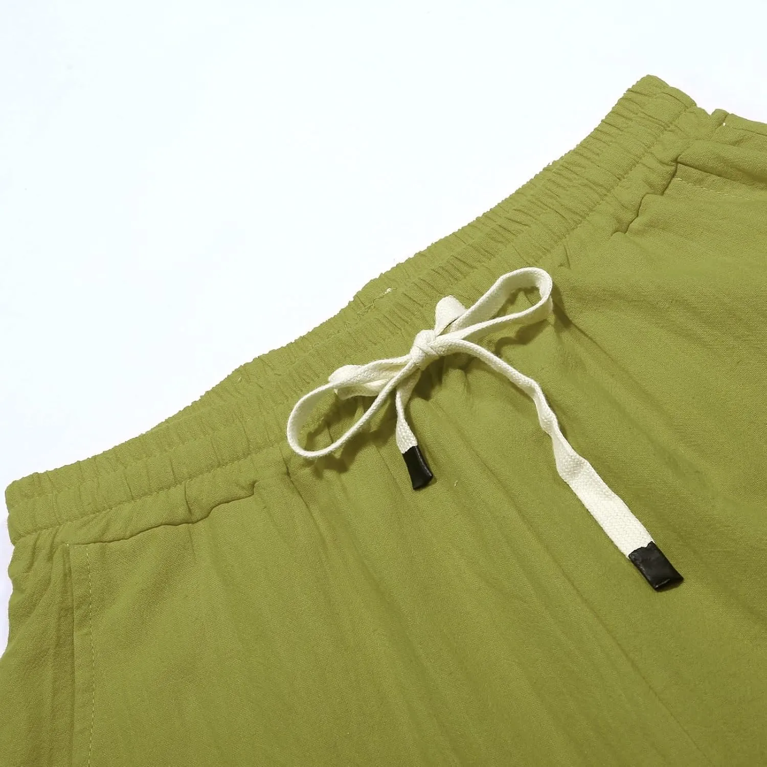 Striped Linen Pants Women Casual Summer Elastic Waist Trendy Slacks Straight Leg Lightweight Trousers with Pockets
