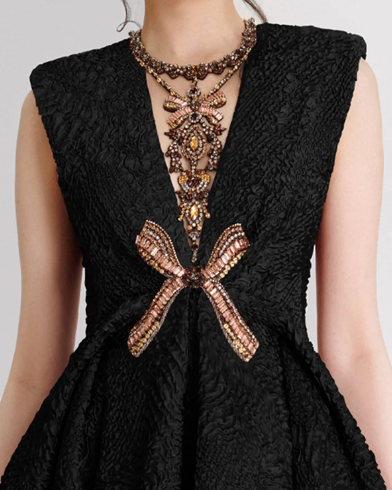 Structured Shoulder Black Dress