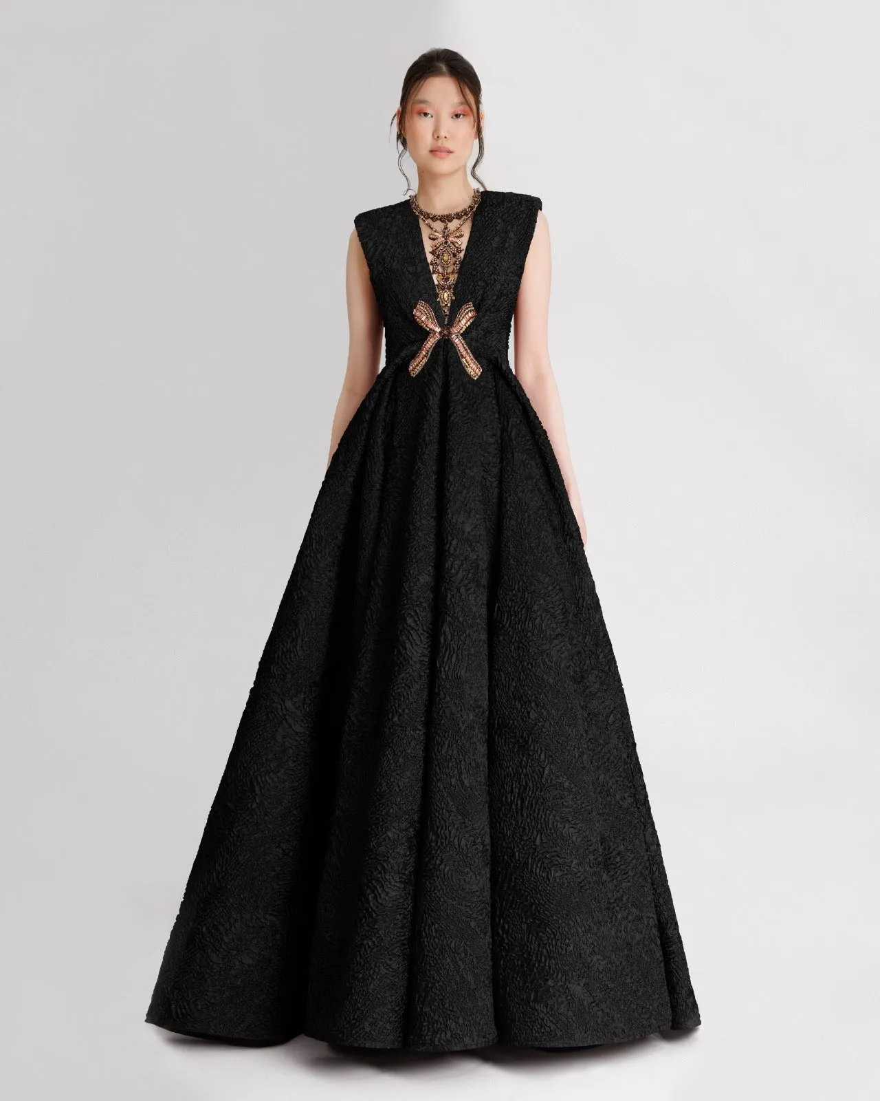 Structured Shoulder Black Dress