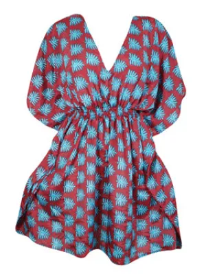 Summer Beach Kaftan Dress Red, Blue Floral  Printed Resort Wear Caftan Dresses SML