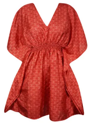 Summer Beach Kaftan Dress Rose Red Printed Resort Wear Caftan Dresses One size