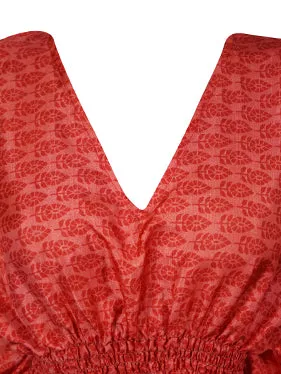 Summer Beach Kaftan Dress Rose Red Printed Resort Wear Caftan Dresses One size