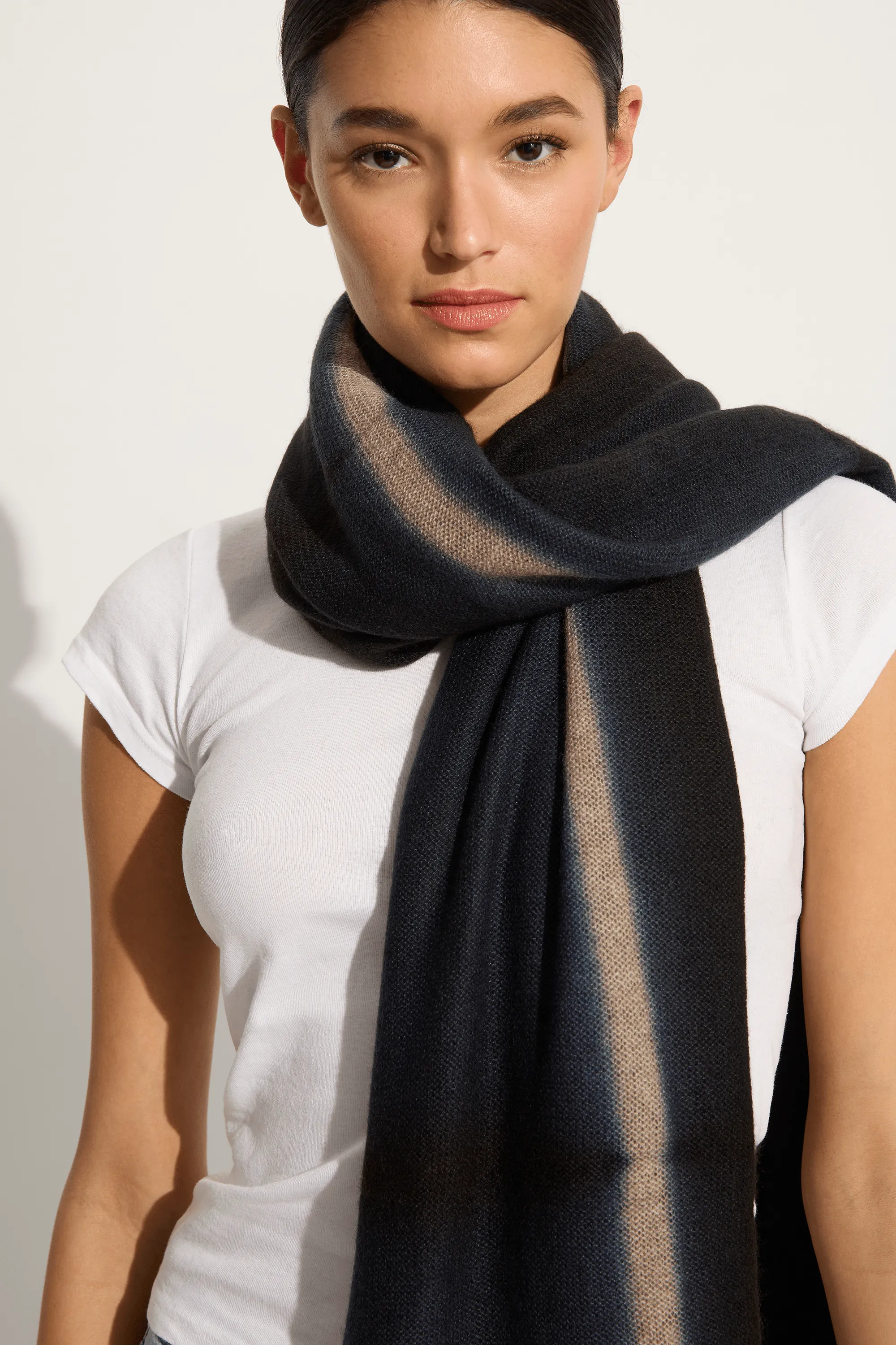 Suzusan Cashmere Shawl - Black / Light Coffee Line
