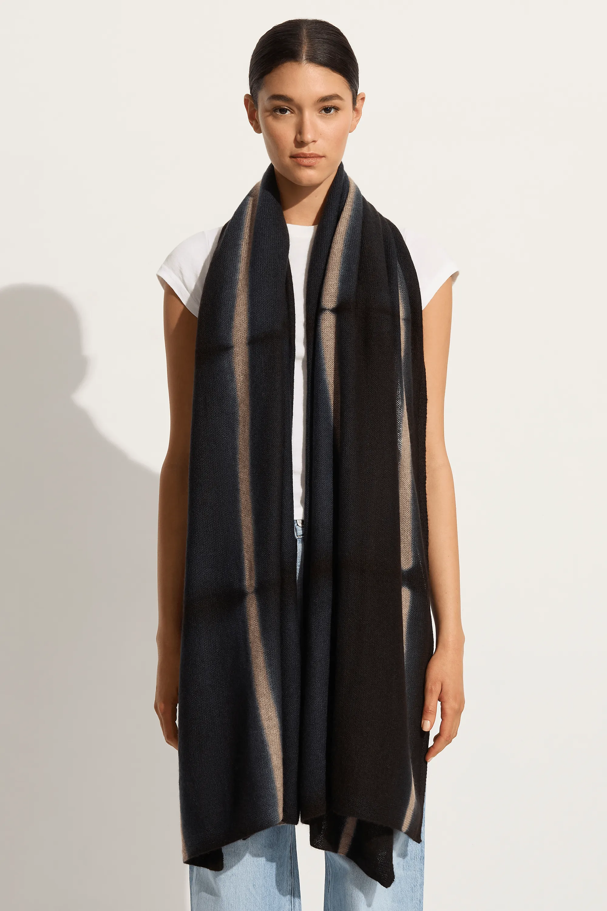 Suzusan Cashmere Shawl - Black / Light Coffee Line