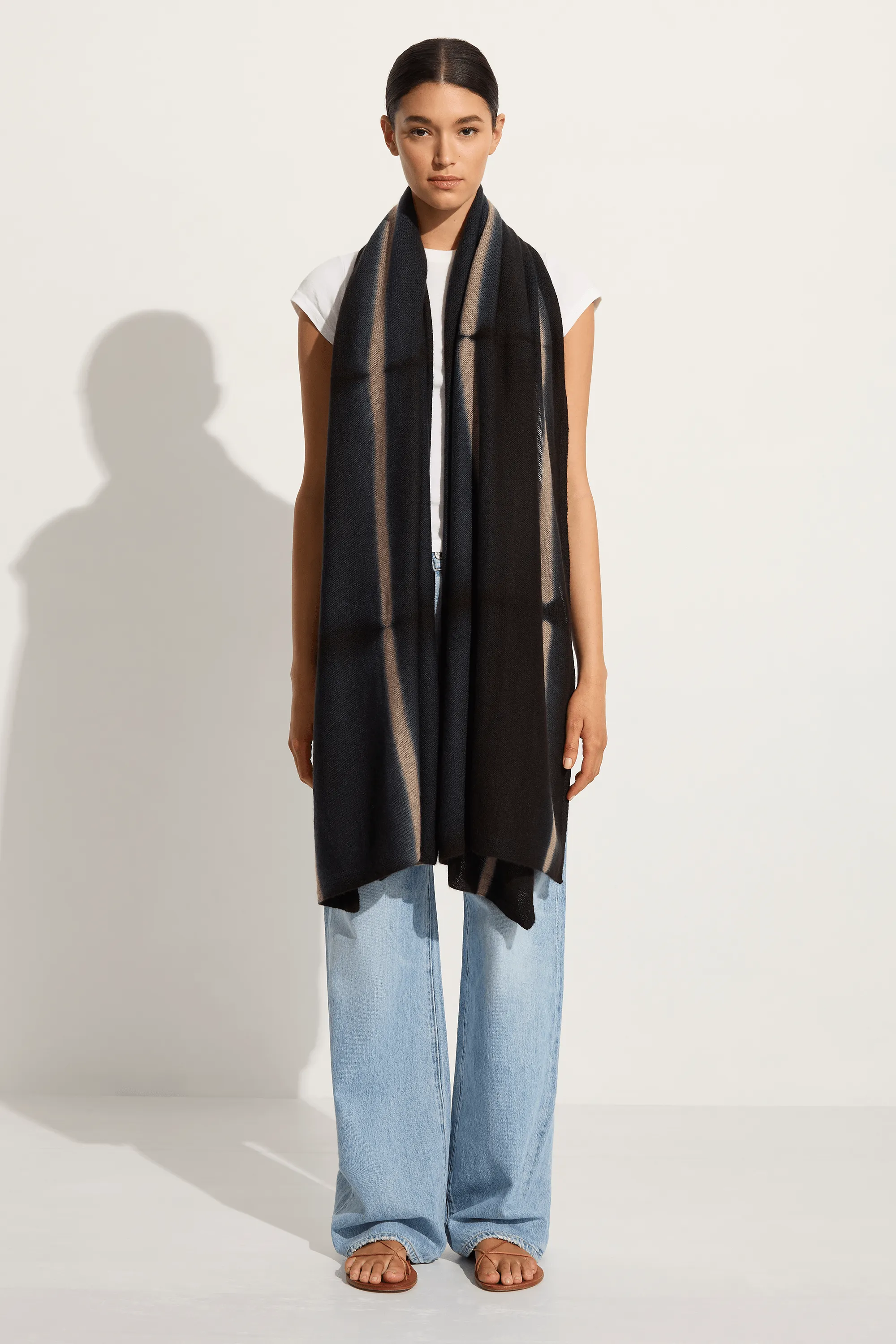 Suzusan Cashmere Shawl - Black / Light Coffee Line