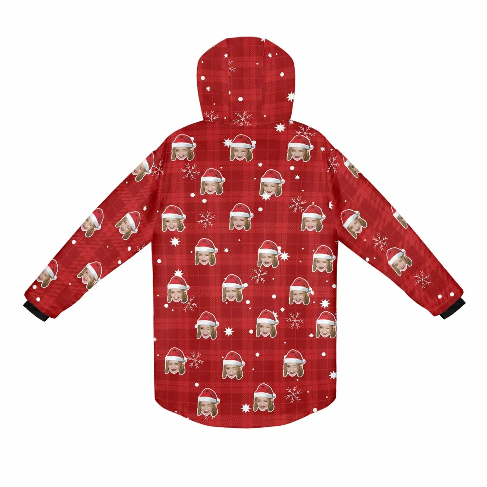 [Thick and Warm] Custom Face Christmas Hat Mid-length Fleece-lined Jacket Men's Full Zip Hoodie