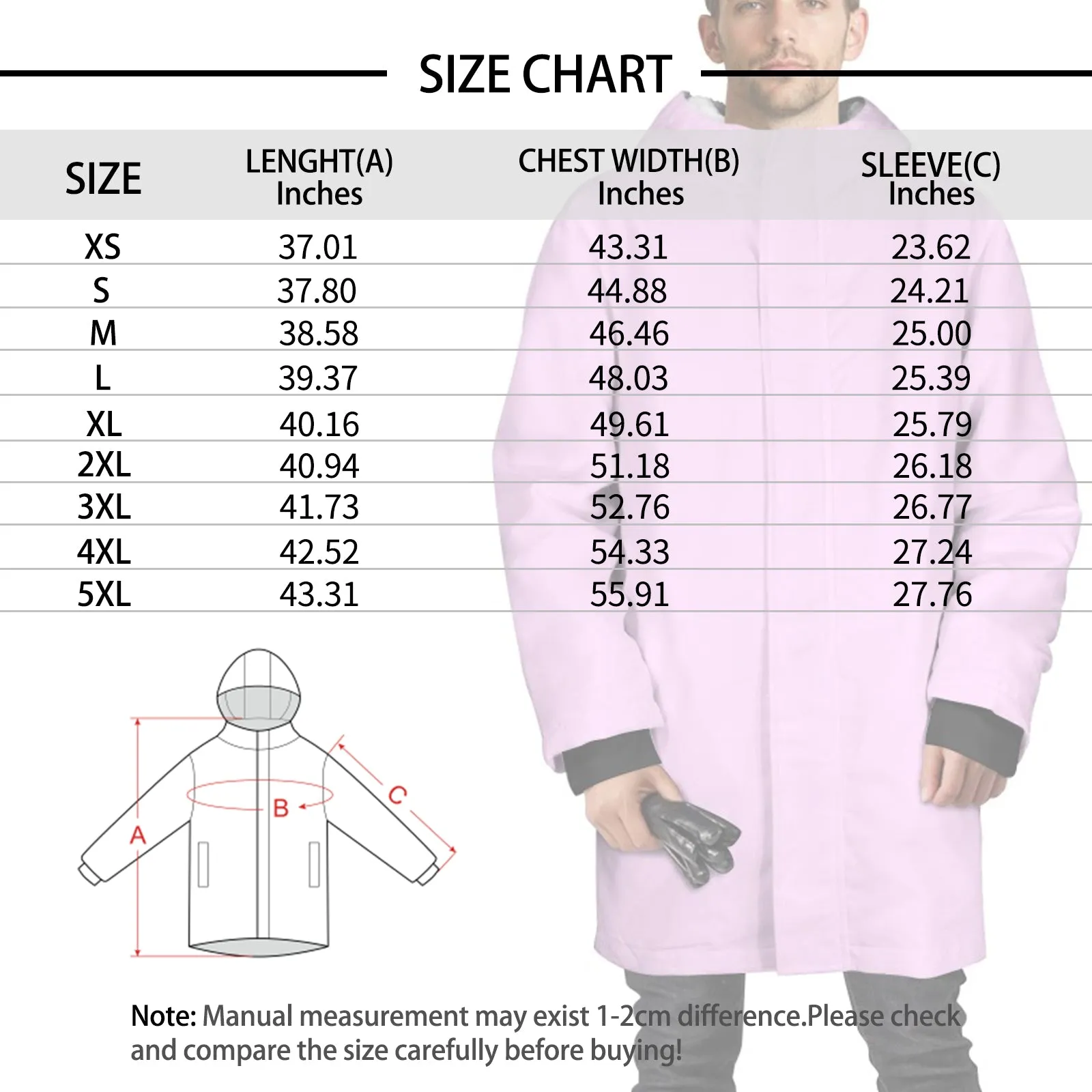 [Thick and Warm] Custom Face Christmas Hat Mid-length Fleece-lined Jacket Men's Full Zip Hoodie