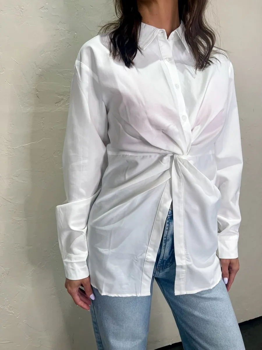 Twist Up Button Down - White