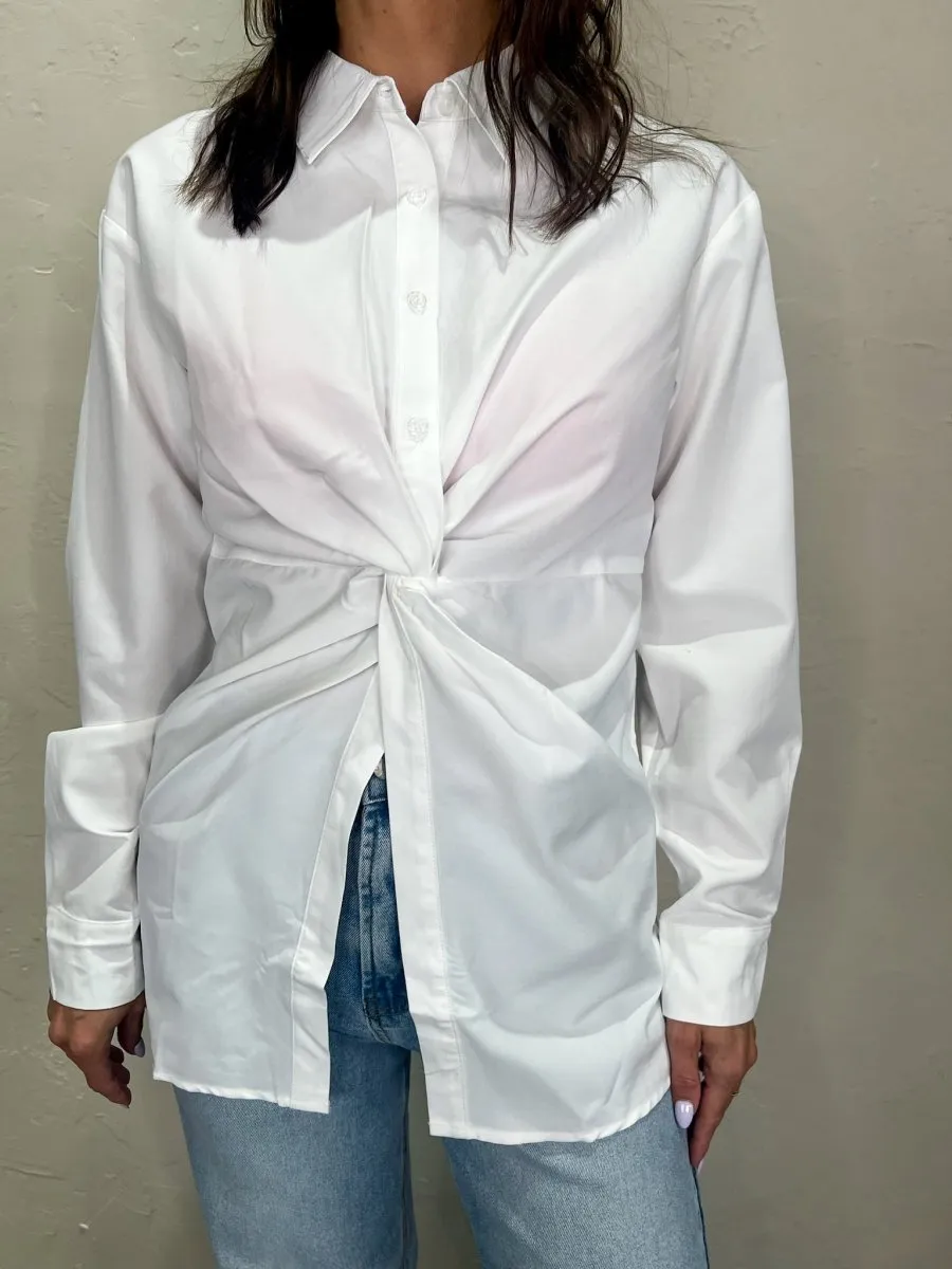 Twist Up Button Down - White