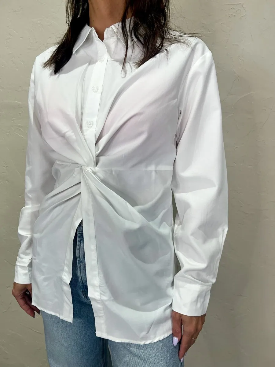 Twist Up Button Down - White