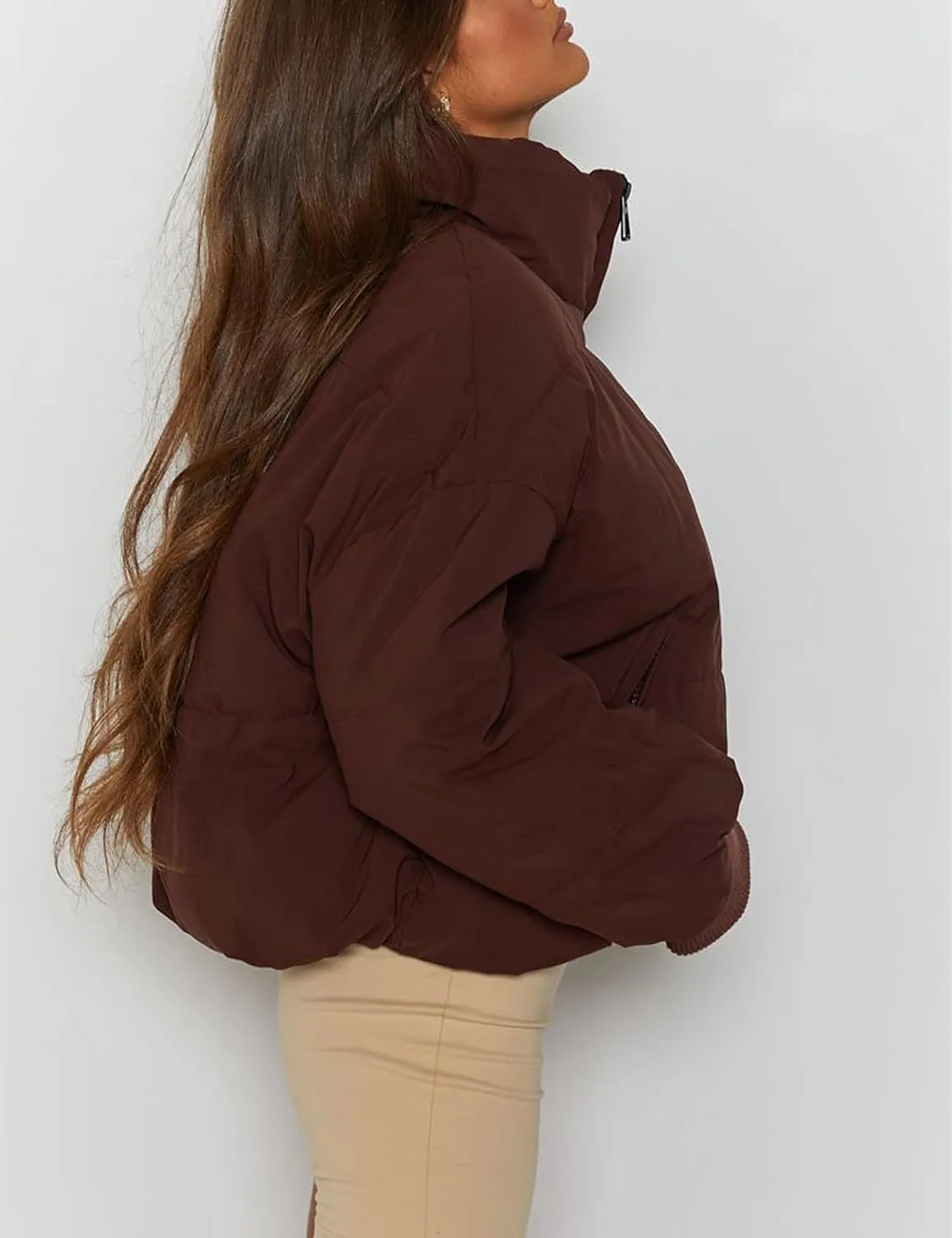 UANEO Puffer Jacket Womens Oversized Cropped Puffy Quilted Winter Jackets Coat