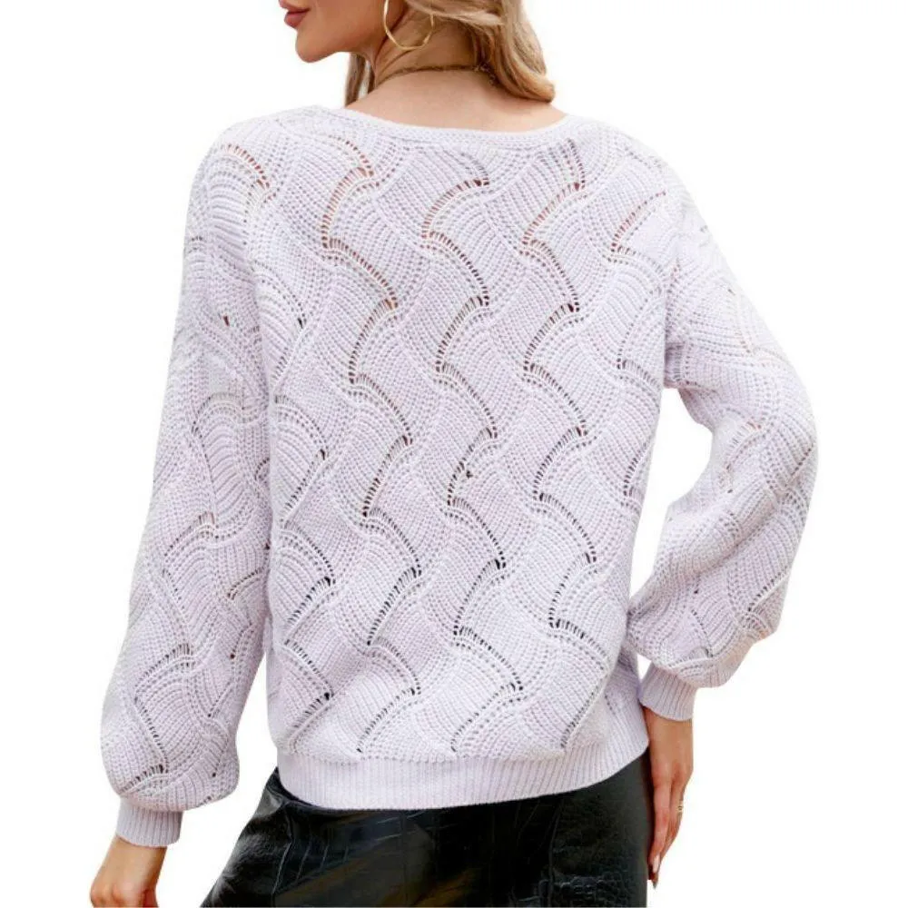 V-Neck Open Knit Sweater