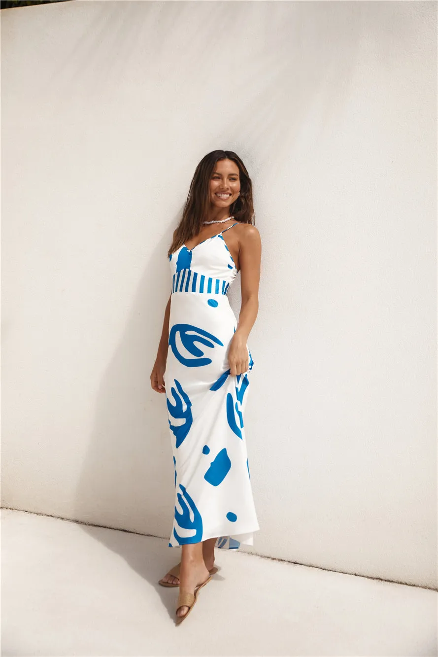 Whirlwind Skies Satin Maxi Dress Blue