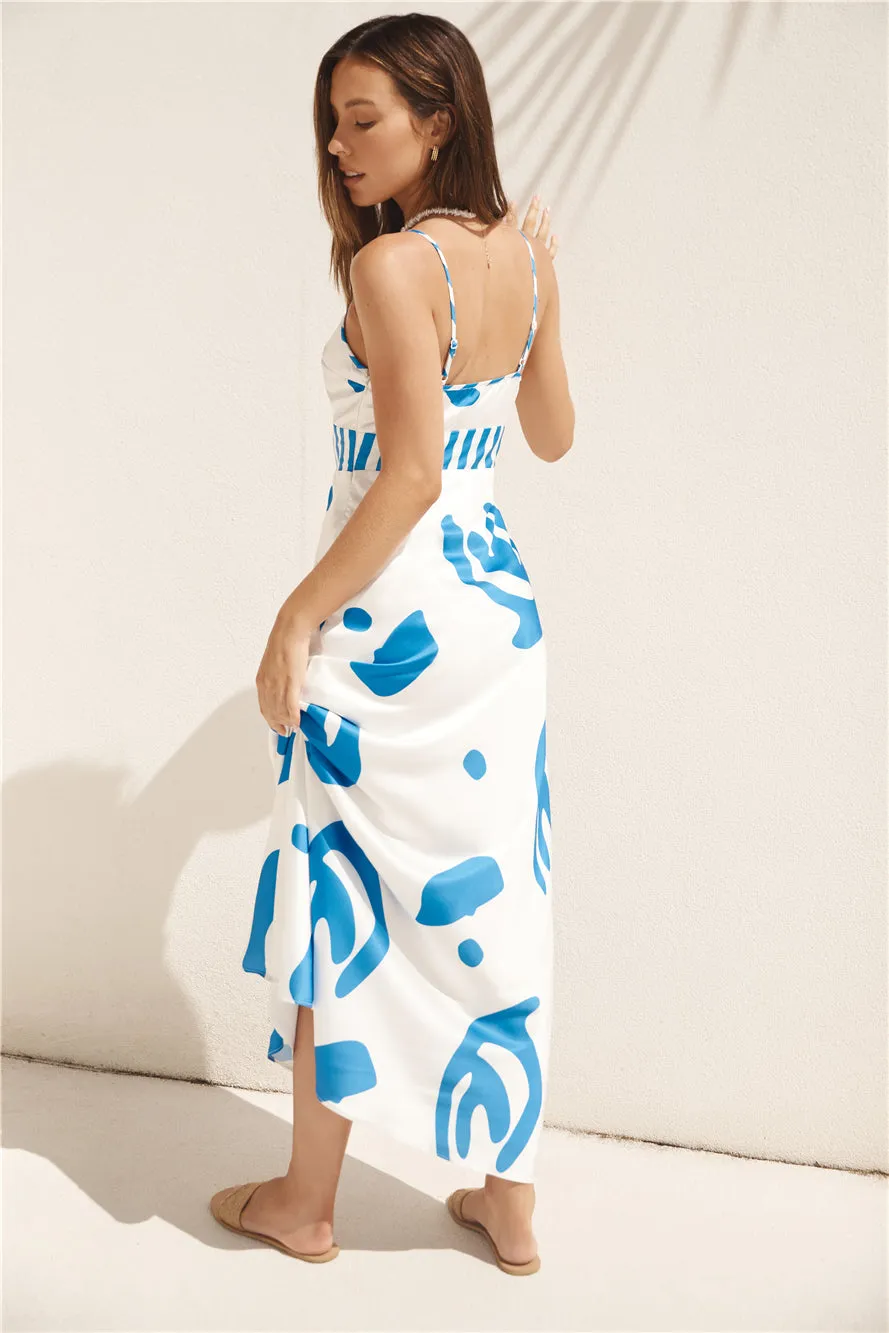 Whirlwind Skies Satin Maxi Dress Blue