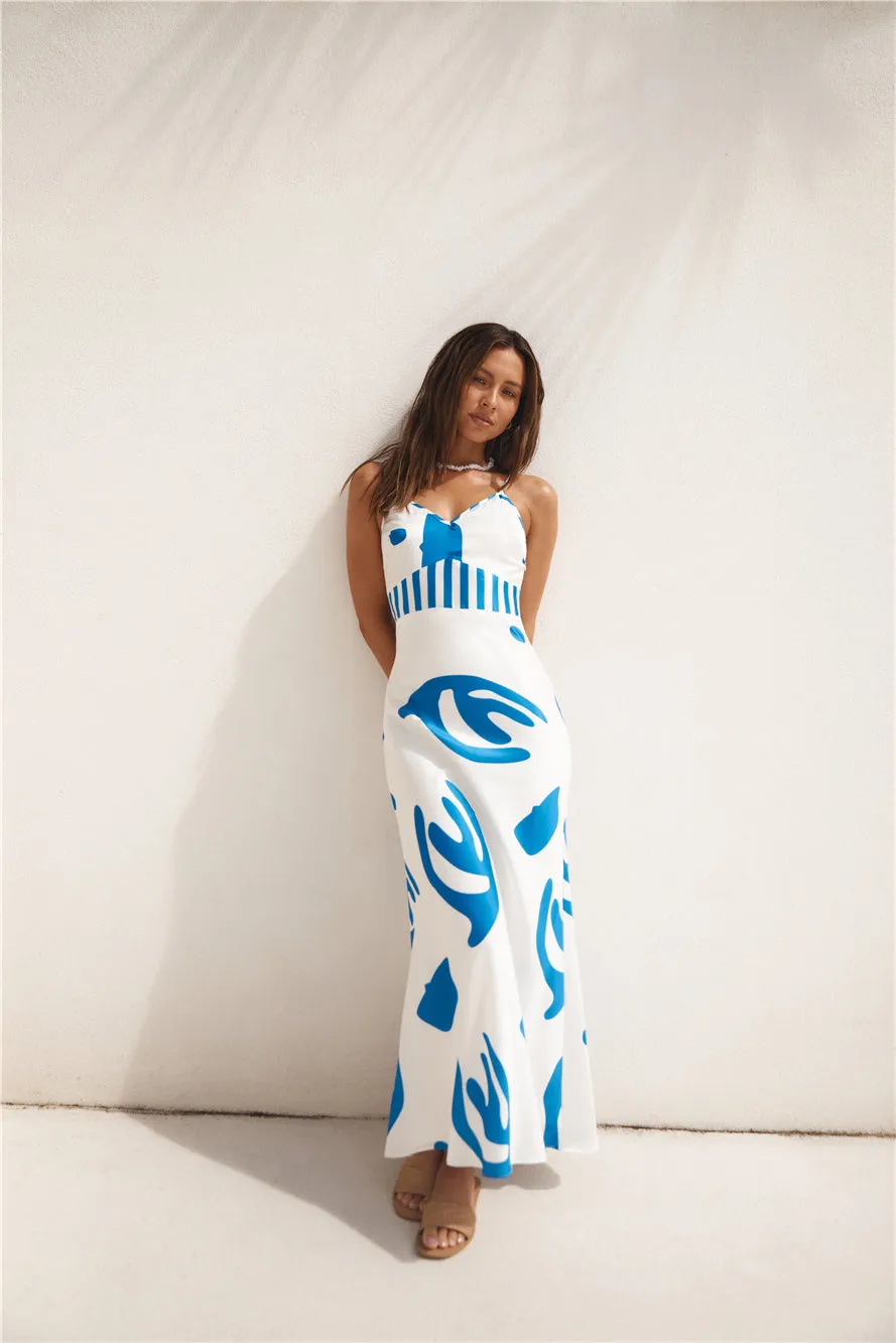 Whirlwind Skies Satin Maxi Dress Blue