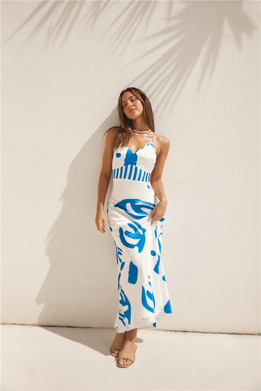 Whirlwind Skies Satin Maxi Dress Blue