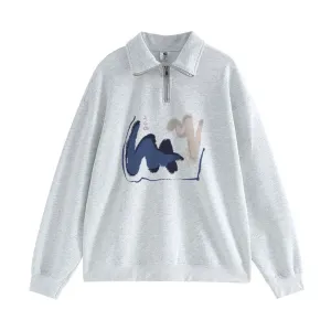 Winter Black Casual Women Hoodies Spell Color Zipper Polo Neck Simple Office Ladies Chic Fashion Streetwear Y2k Clothes