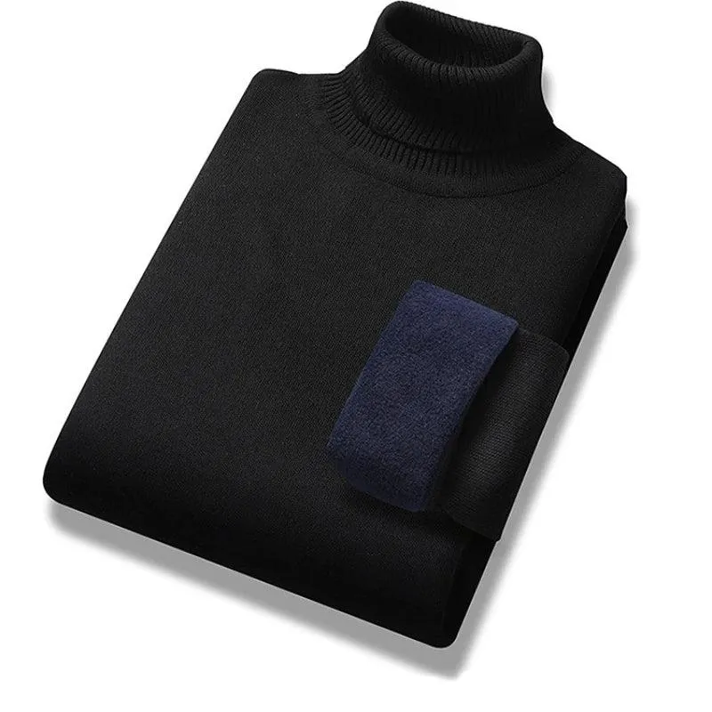 Winter Trend Sweaters Men's Solid Long Sleeved Turtleneck Fleece Warm Pullover