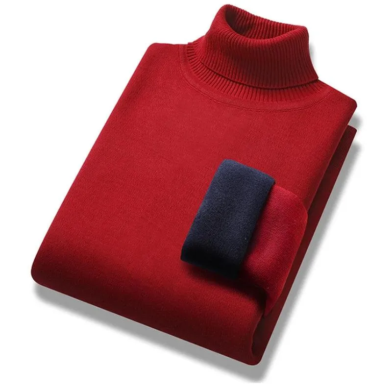 Winter Trend Sweaters Men's Solid Long Sleeved Turtleneck Fleece Warm Pullover