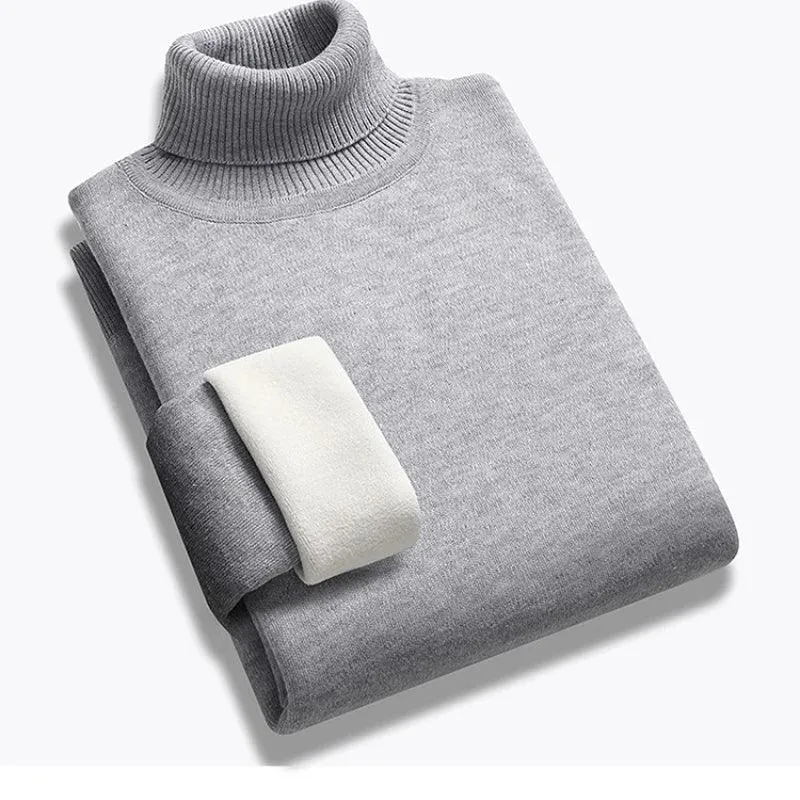 Winter Trend Sweaters Men's Solid Long Sleeved Turtleneck Fleece Warm Pullover