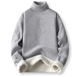 Winter Trend Sweaters Men's Solid Long Sleeved Turtleneck Fleece Warm Pullover