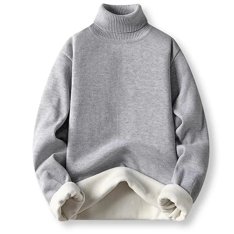Winter Trend Sweaters Men's Solid Long Sleeved Turtleneck Fleece Warm Pullover
