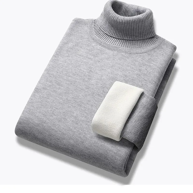 Winter Trend Sweaters Men's Solid Long Sleeved Turtleneck Fleece Warm Pullover