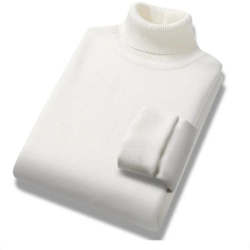 Winter Trend Sweaters Men's Solid Long Sleeved Turtleneck Fleece Warm Pullover