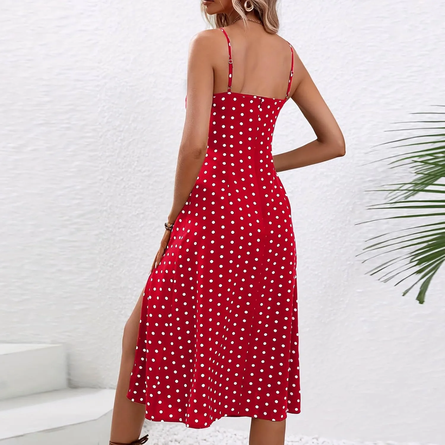 Women's Casual Dresses 2025 Summer Split Hem Boho Vacation Mini Dress Trendy Sleeveless Spaghetti Straps Sundress