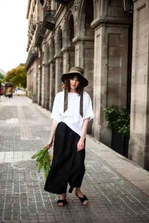 Women's linen wide leg palazzo pants AIKO with skirt detail