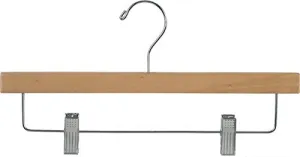 Wood Non-Slip 14" Pants Skirts Bottoms Hanger with Clips Lot of 100 Natural New