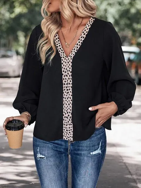 Work And Play V Neck Balloon Sleeve Blouse
